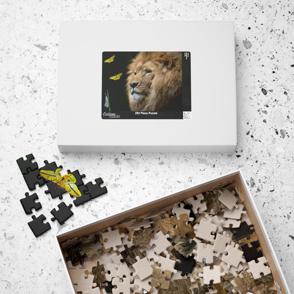 Unleash your adventurous spirit with the Lion &amp; Butterfly Puzzle! Challenge yourself with 110 to 1014 pieces and discover the stunning combination of a majestic lion and delicate butterfly. As you put together this high-quality puzzle, experience the thrill of completing a daring mission.