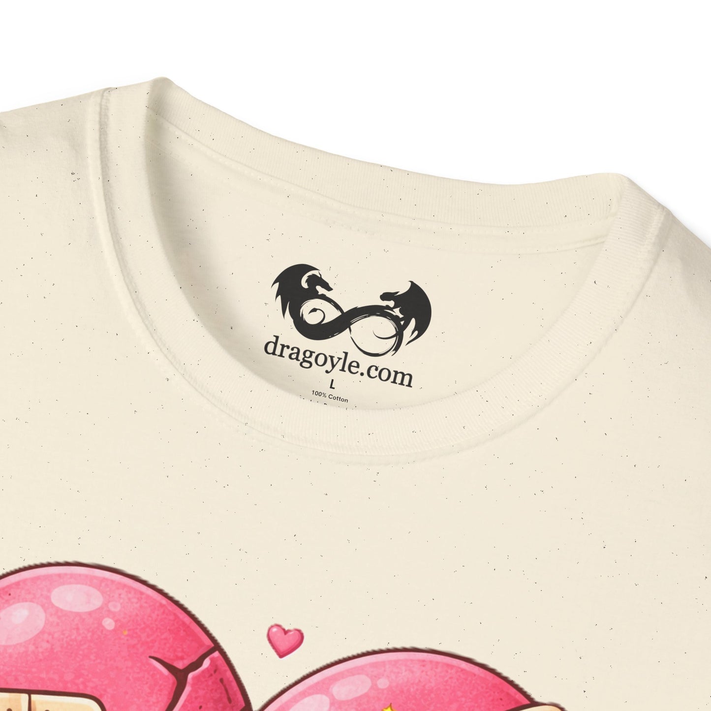 Beige t-shirt with a dragon logo and 'dragoyle.com' text on a white background
