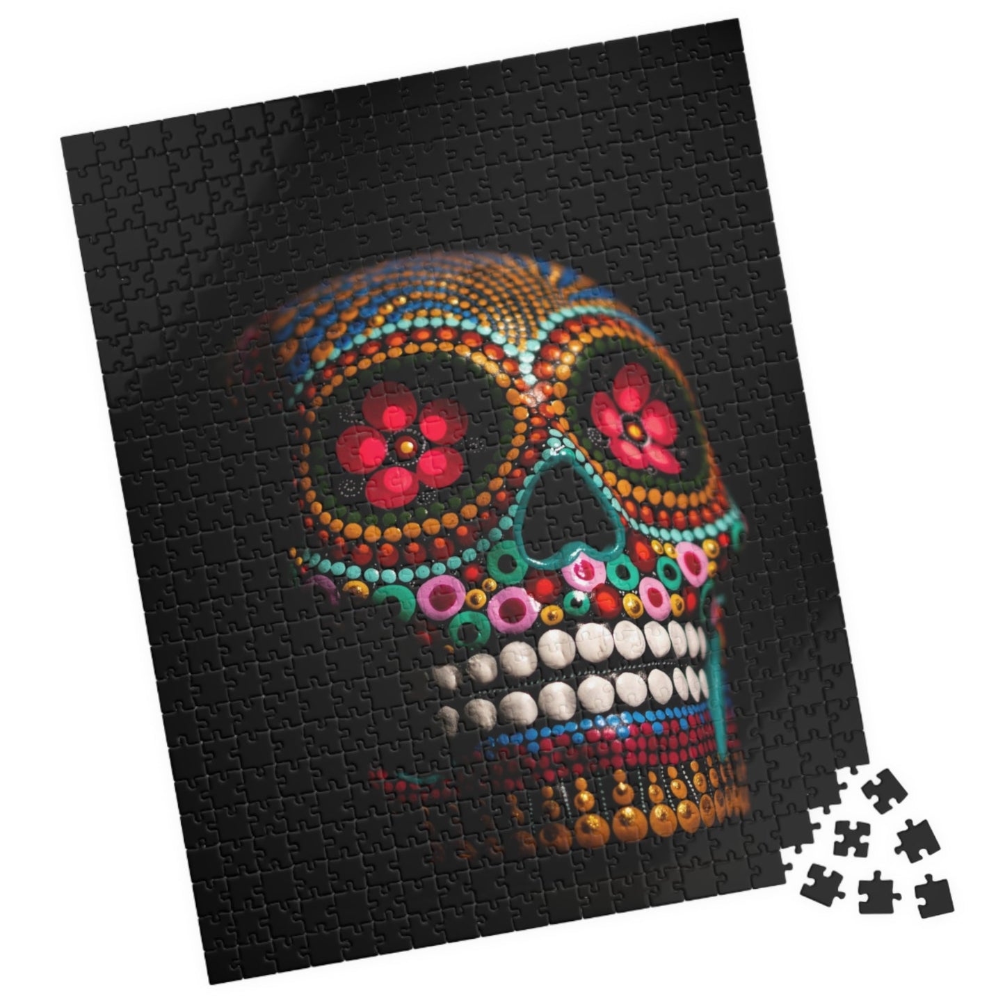 This colorful skull puzzle is perfect for puzzle lovers looking for a fun and challenging experience. With 110 to 520 pieces, it offers a range of difficulty levels for all skill levels. Get lost in the vibrant colors as you piece together this unique puzzle. Hang it up as a statement piece once you're done!