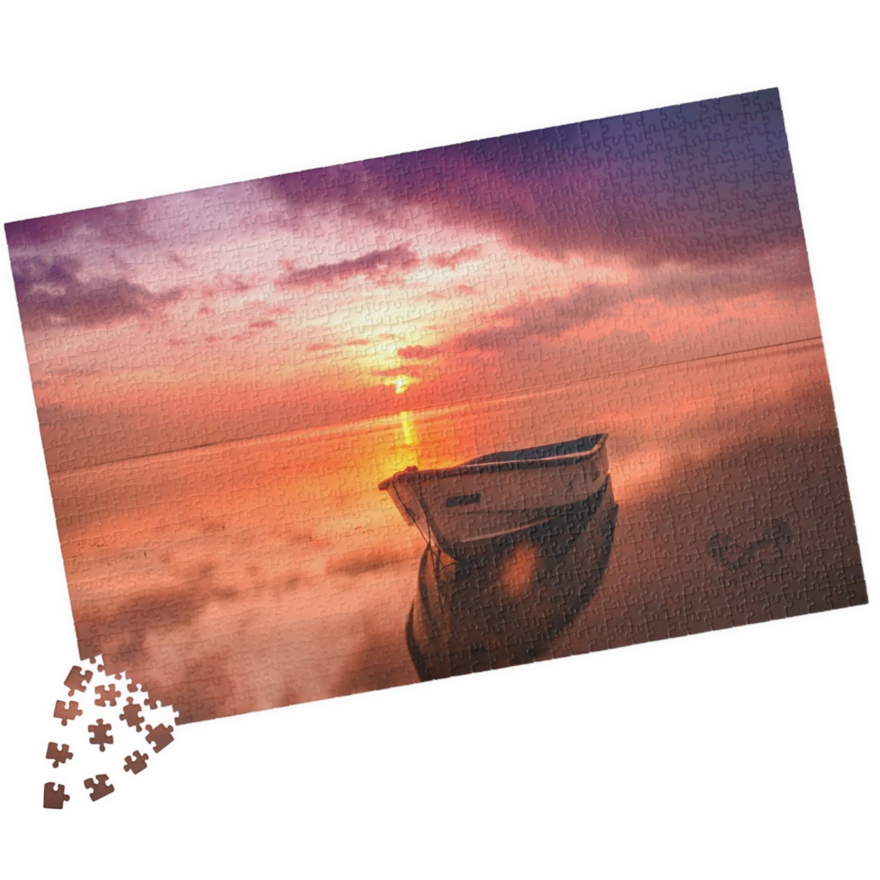 Escape the stress of everyday life and immerse yourself in the beauty of this Lake Boat Sunset Puzzle. With 110 to 1014 pieces, this puzzle will provide hours of relaxation and satisfaction as you piece together the vibrant sunset scene. 