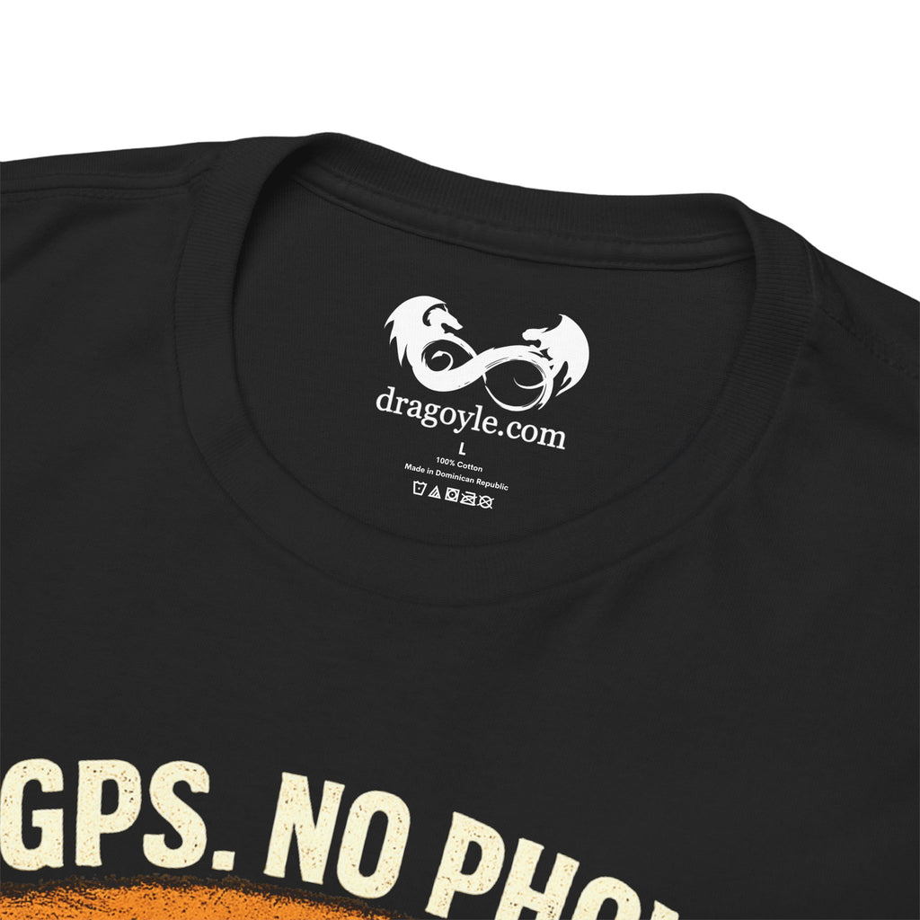 Black t-shirt with 'dragoyle.com' logo and text on a white background