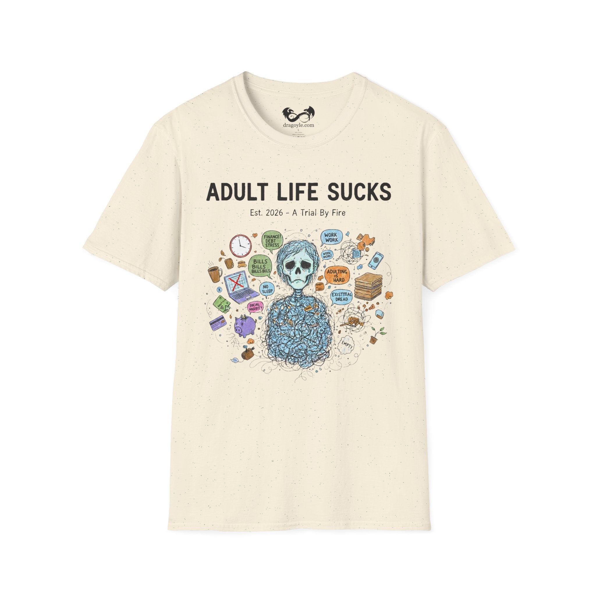 Adult Life Sucks Blue Skull Comfortable 100% Spun Cotton Tee