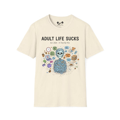 Adult Life Sucks Blue Skull Comfortable 100% Spun Cotton Tee