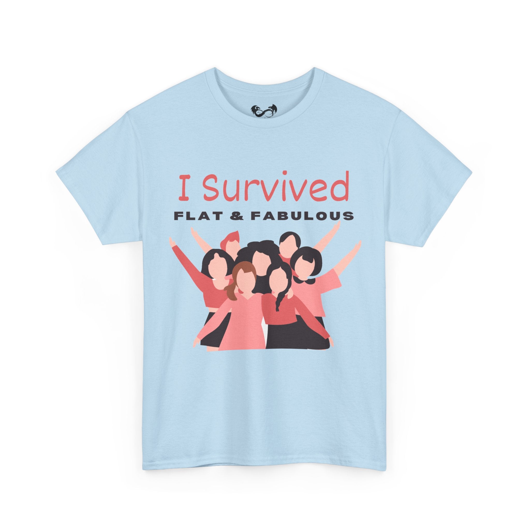 Be proud of your mastectomy journey with our "I Survived Flat &amp; Fabulous" tee. Made with heavy cotton, it's comfortable and durable for everyday wear. Show off your strength and celebrate your unique body. Choose confidence and comfort, with our original designed tee.