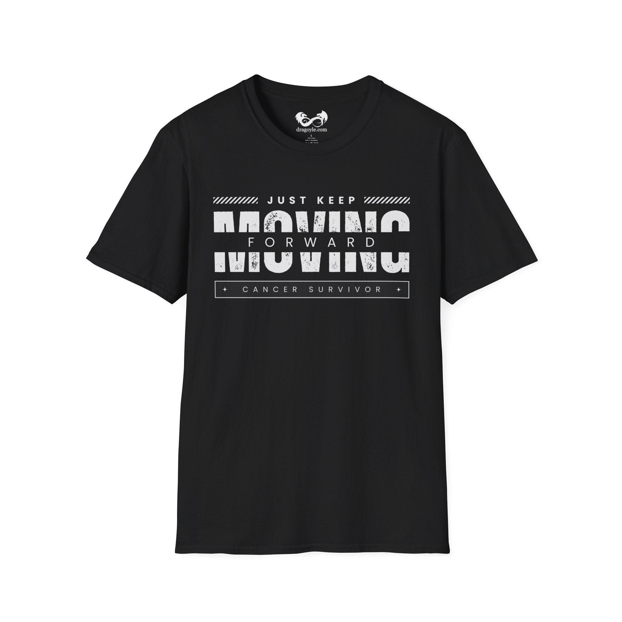 This unisex t-shirt is a canvas for self-expression, crafted for those who embrace resilience. With the phrase "Just Keep Moving Forward - Cancer Survivor" emblazoned across the chest, it celebrates strength and spirit.