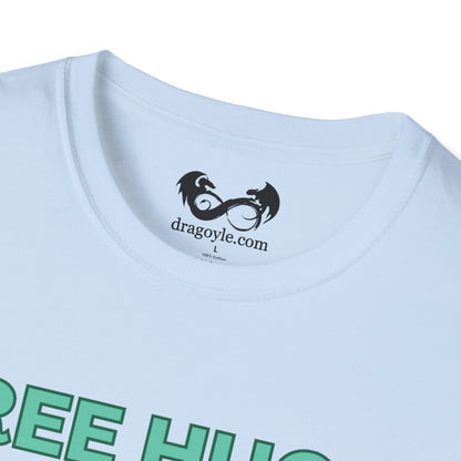 Light blue t-shirt with a logo and text on a white background