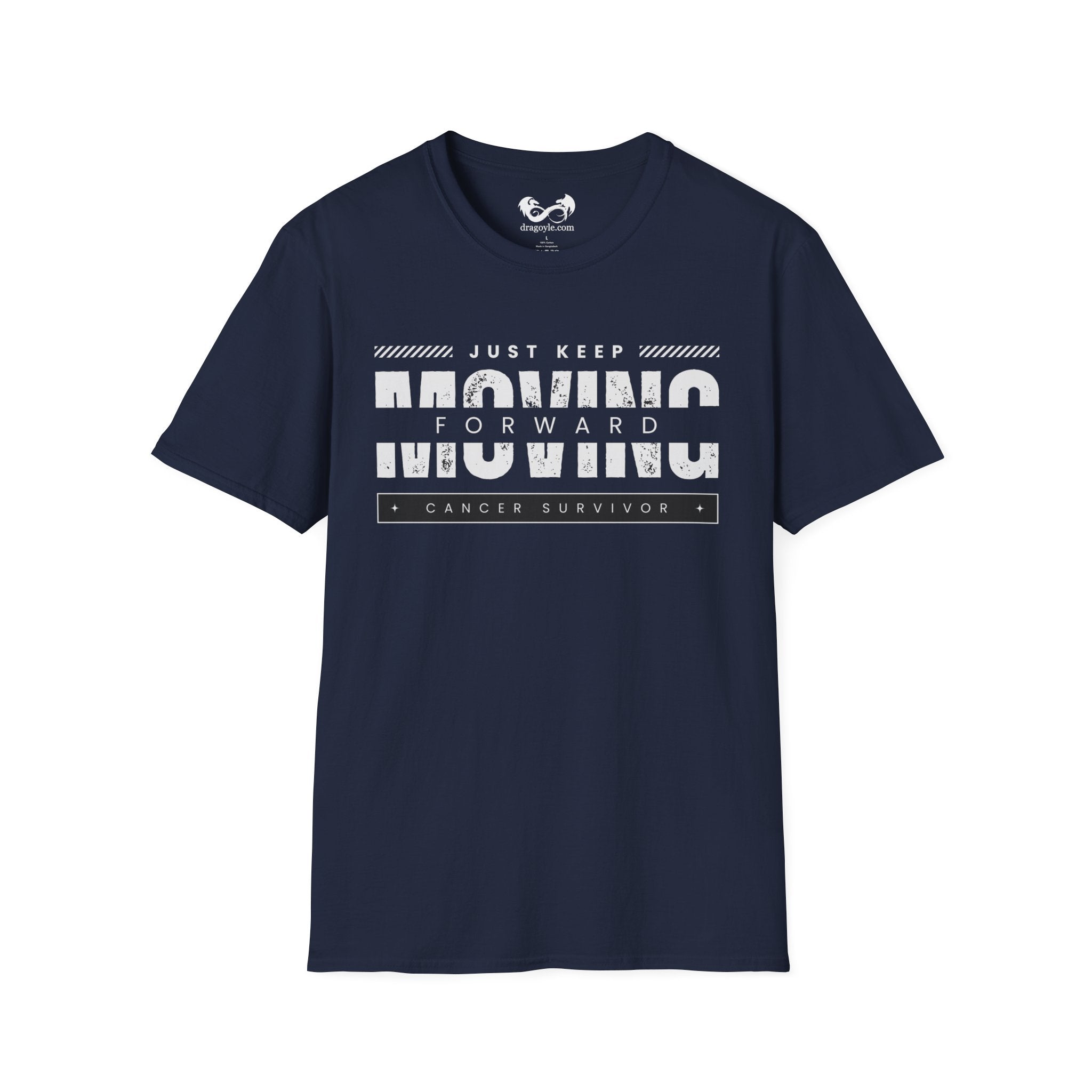 This unisex t-shirt is a canvas for self-expression, crafted for those who embrace resilience. With the phrase "Just Keep Moving Forward - Cancer Survivor" emblazoned across the chest, it celebrates strength and spirit.