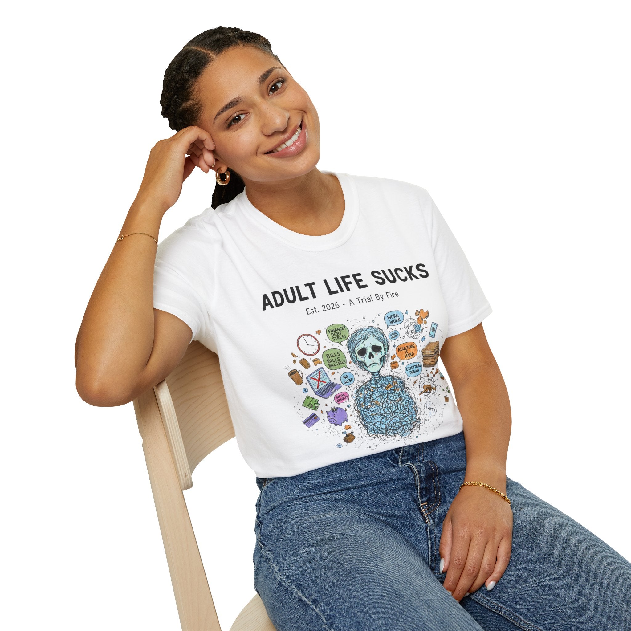 Adult Life Sucks Blue Skull Comfortable 100% Spun Cotton Tee