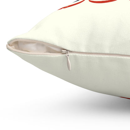 Close-up of a beige pillow with a zipper on a white background