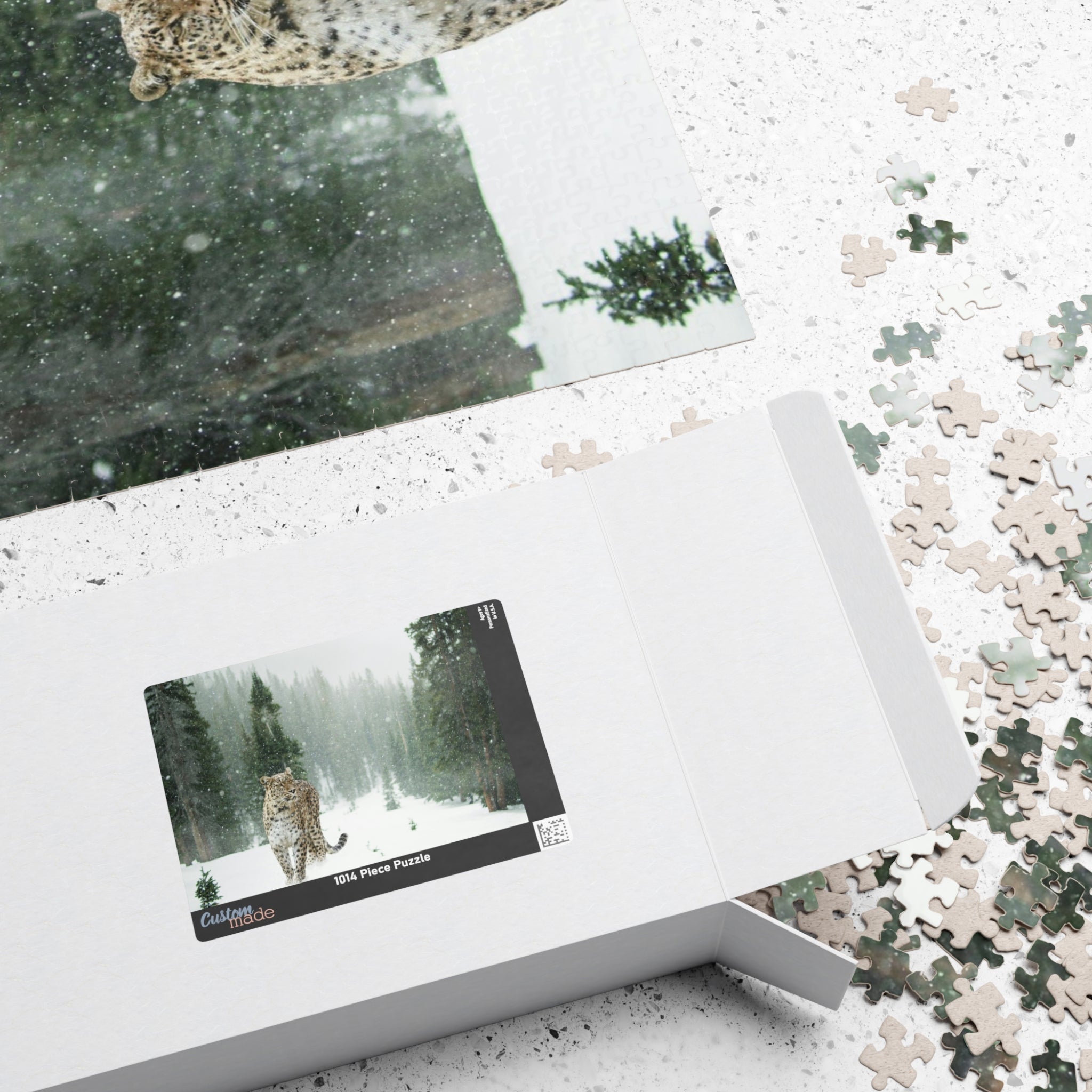 Take on the challenge of this Leopard In A Snow Storm Puzzle! With 110 to 1014 pieces, this puzzle will put your skills to the test as you piece together a stunning image of a leopard in its natural habitat. 
