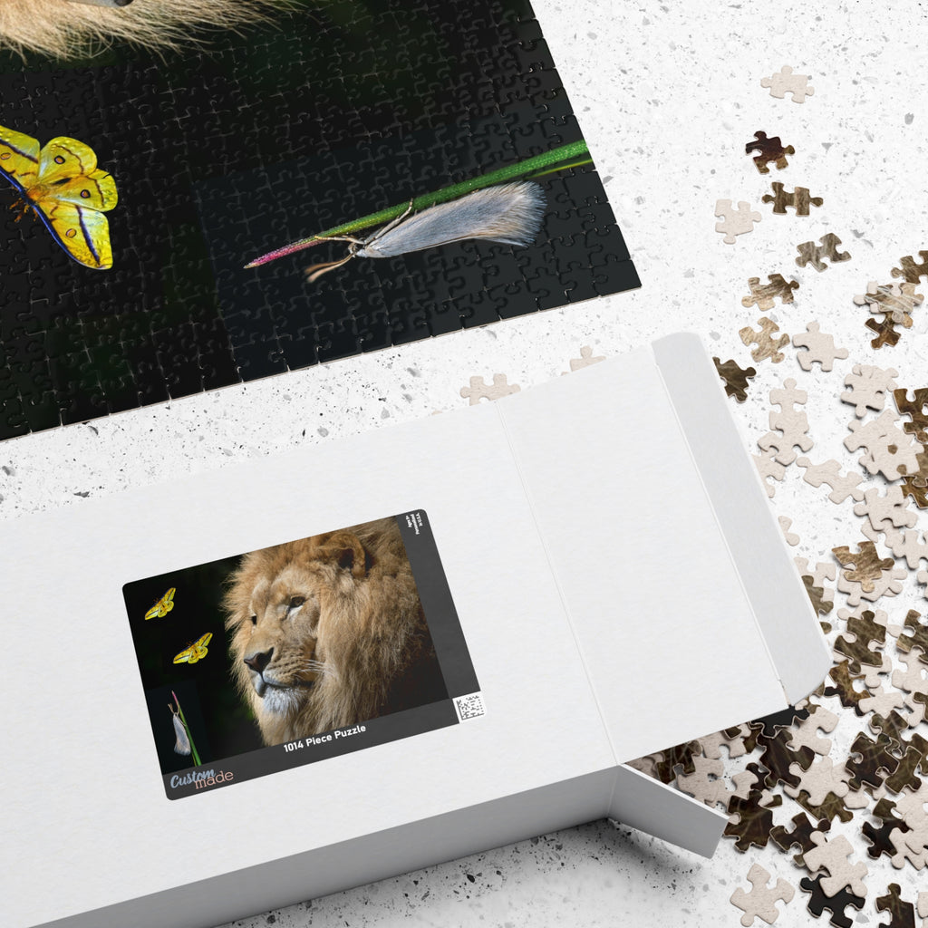 Unleash your adventurous spirit with the Lion &amp; Butterfly Puzzle! Challenge yourself with 110 to 1014 pieces and discover the stunning combination of a majestic lion and delicate butterfly. As you put together this high-quality puzzle, experience the thrill of completing a daring mission.