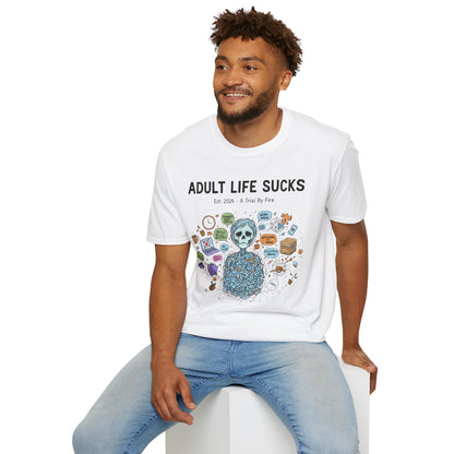 Adult Life Sucks Blue Skull Comfortable 100% Spun Cotton Tee