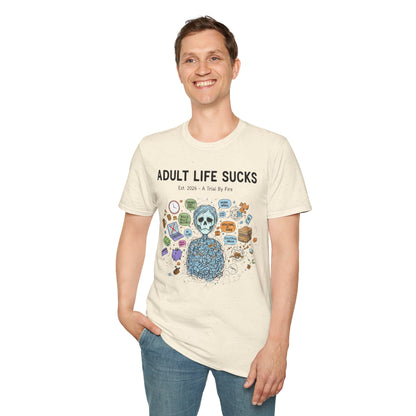 Adult Life Sucks Blue Skull Comfortable 100% Spun Cotton Tee