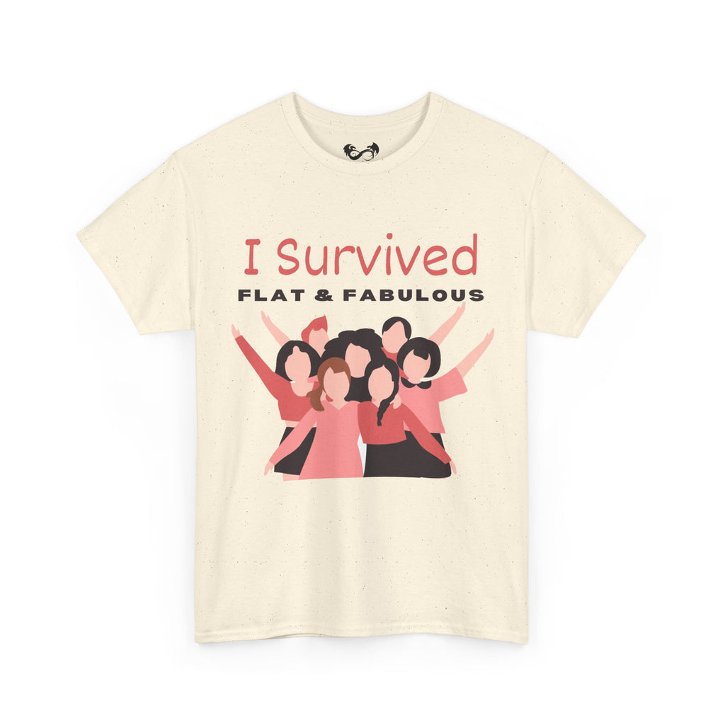 Be proud of your mastectomy journey with our "I Survived Flat &amp; Fabulous" tee. Made with heavy cotton, it's comfortable and durable for everyday wear. Show off your strength and celebrate your unique body. Choose confidence and comfort, with our original designed tee.