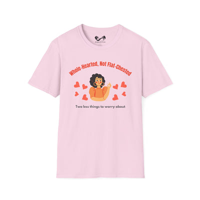 Pink t-shirt with graphic design and text on a white background