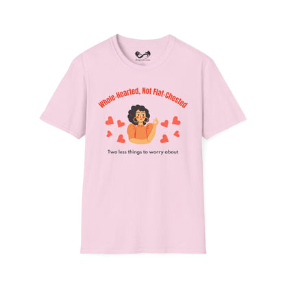 Pink t-shirt with graphic design and text on a white background