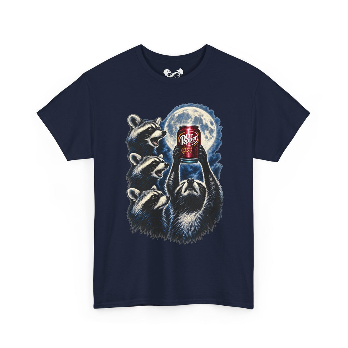 Raccoons Worshiping a can of Dr. Pepper Soda With Full Moon Comfortable Cotton T-Shirt