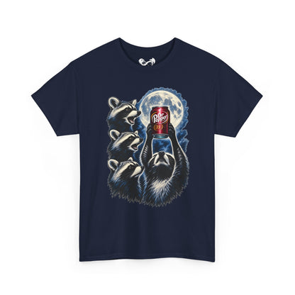 Raccoons Worshiping a can of Dr. Pepper Soda With Full Moon Comfortable Cotton T-Shirt