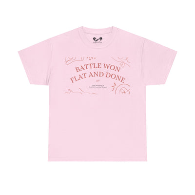 The Battle Won, Flat and Done Heavy Cotton Tee is the ultimate combination of style and comfort. Made with high-quality heavy cotton, this tee is durable and soft to the touch. Perfect for everyday wear or a night out, you'll always feel confident and ready to take on the day in this stylish tee.