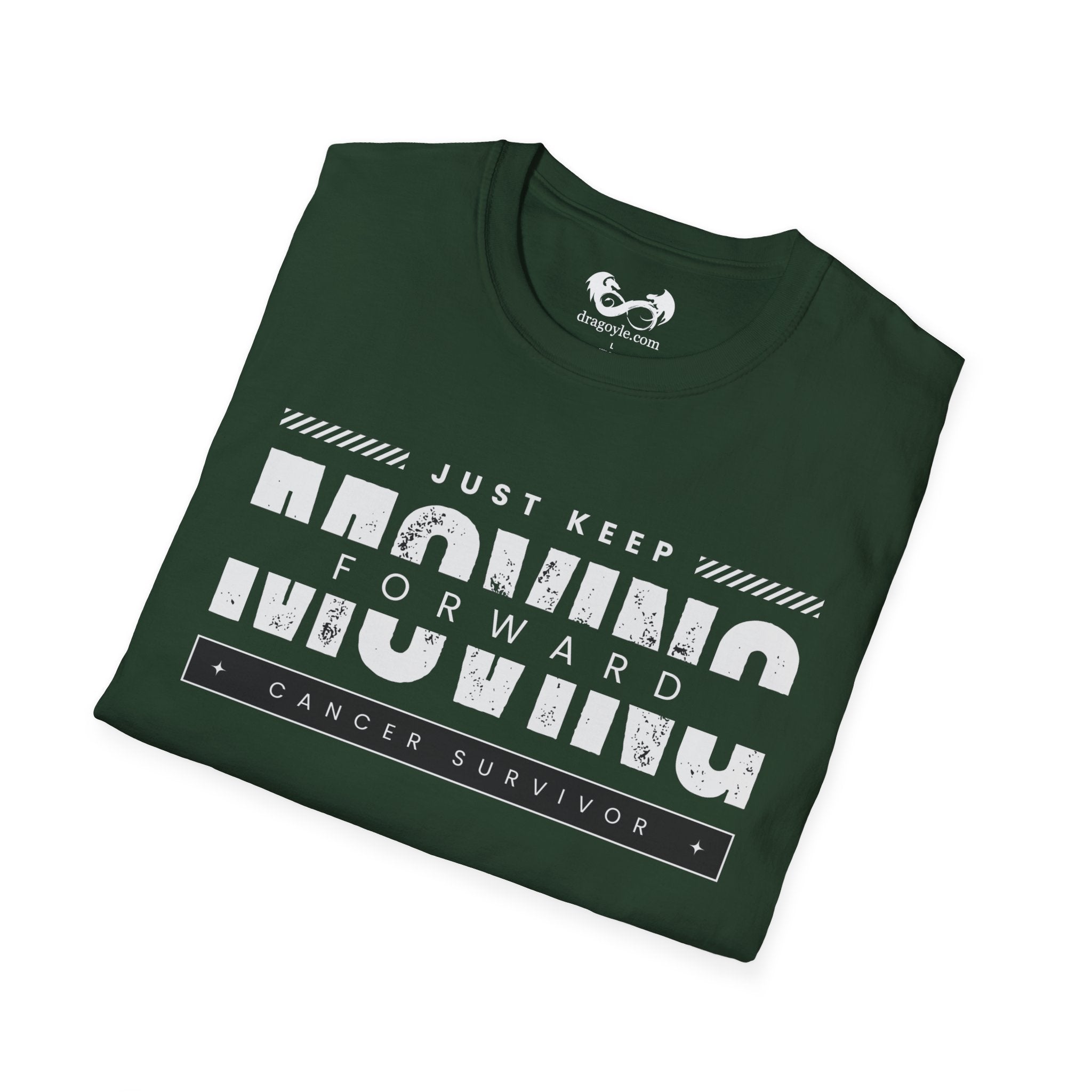 This unisex t-shirt is a canvas for self-expression, crafted for those who embrace resilience. With the phrase "Just Keep Moving Forward - Cancer Survivor" emblazoned across the chest, it celebrates strength and spirit.