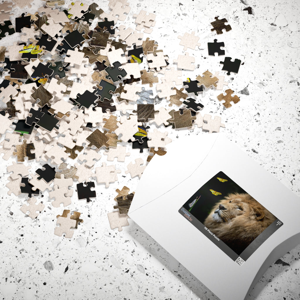 Unleash your adventurous spirit with the Lion &amp; Butterfly Puzzle! Challenge yourself with 110 to 1014 pieces and discover the stunning combination of a majestic lion and delicate butterfly. As you put together this high-quality puzzle, experience the thrill of completing a daring mission.