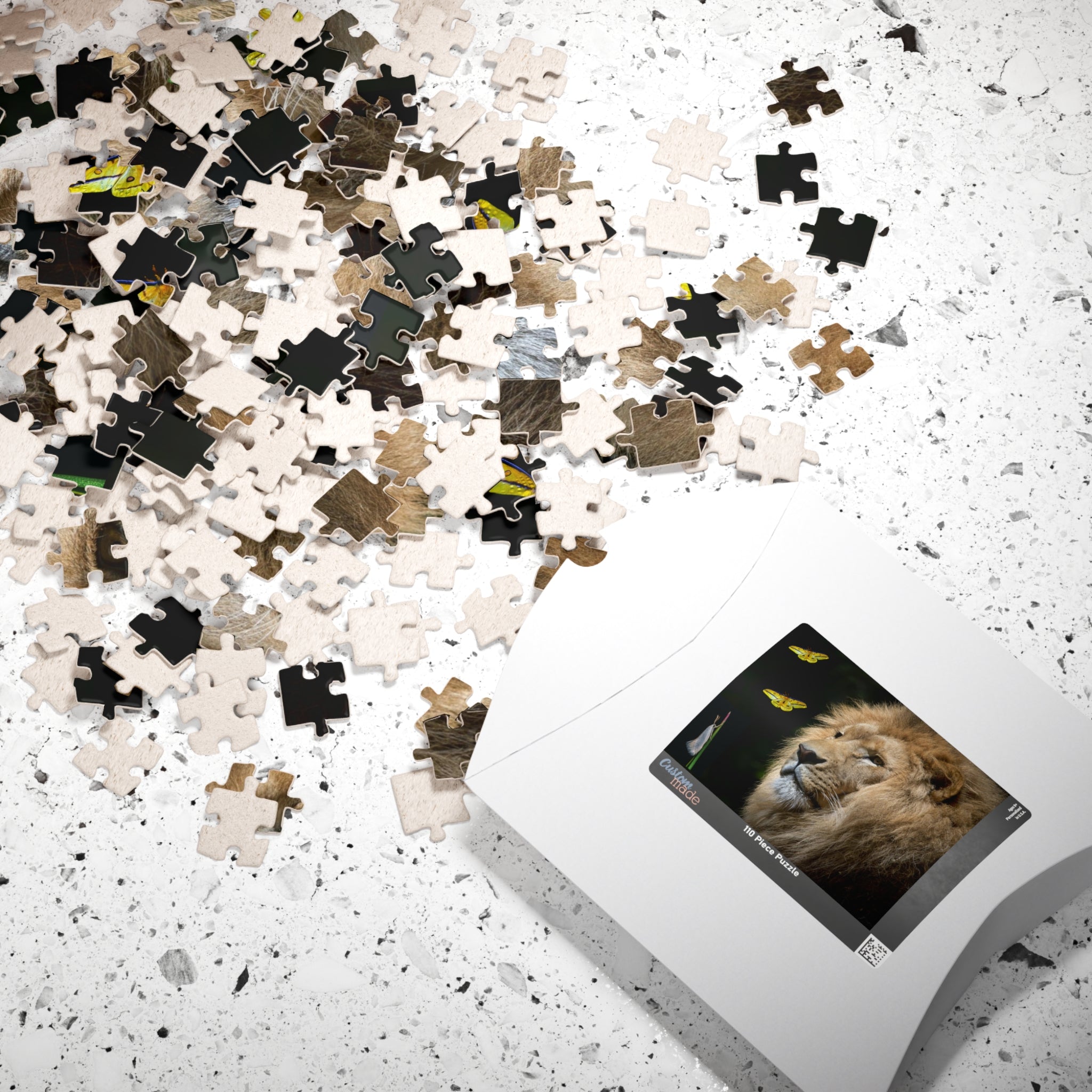 Unleash your adventurous spirit with the Lion &amp; Butterfly Puzzle! Challenge yourself with 110 to 1014 pieces and discover the stunning combination of a majestic lion and delicate butterfly. As you put together this high-quality puzzle, experience the thrill of completing a daring mission.