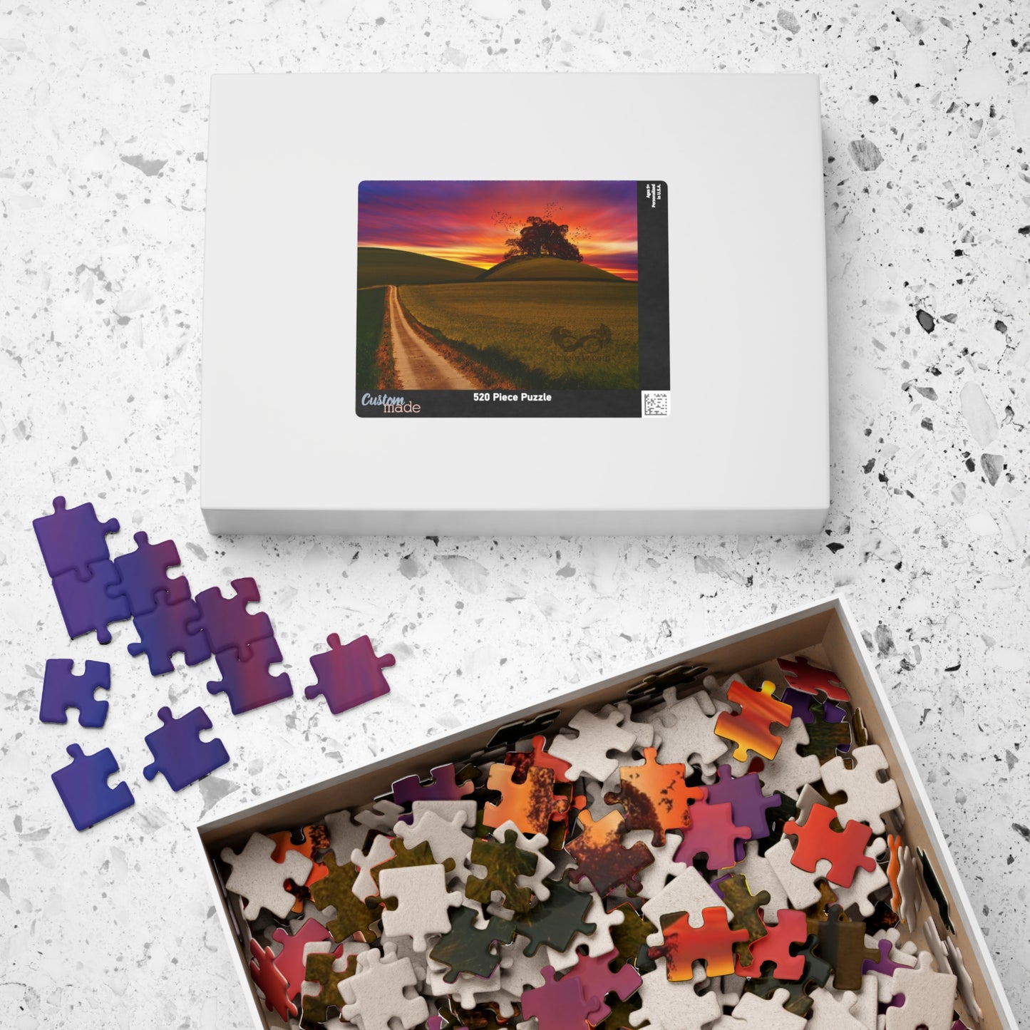 Experience the serene beauty of a country road at sunset with our Country Road Sunset Puzzle. This high-quality puzzle comes with 110 to 1014 pieces, making it perfect for all levels of puzzlers. Each piece fits seamlessly to create a stunning landscape that will provide hours of relaxation and enjoyment.