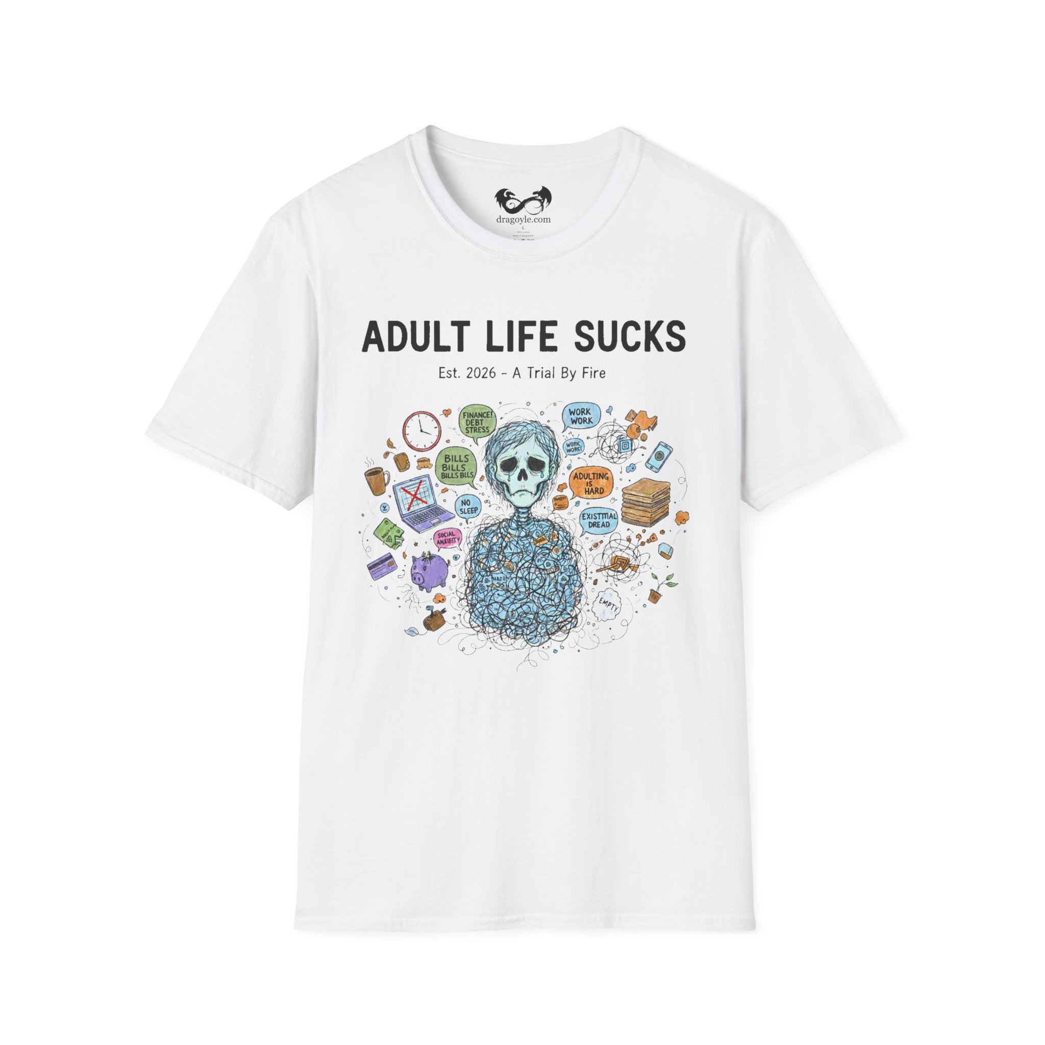 Adult Life Sucks Blue Skull Comfortable 100% Spun Cotton Tee