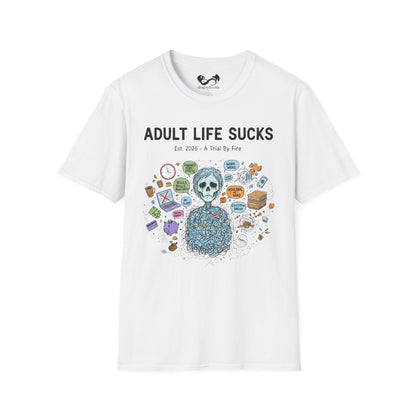 Adult Life Sucks Blue Skull Comfortable 100% Spun Cotton Tee