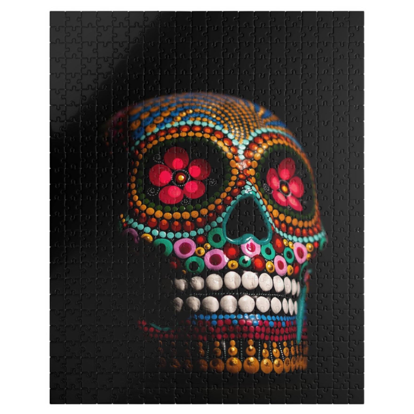 This colorful skull puzzle is perfect for puzzle lovers looking for a fun and challenging experience. With 110 to 520 pieces, it offers a range of difficulty levels for all skill levels. Get lost in the vibrant colors as you piece together this unique puzzle. Hang it up as a statement piece once you're done!