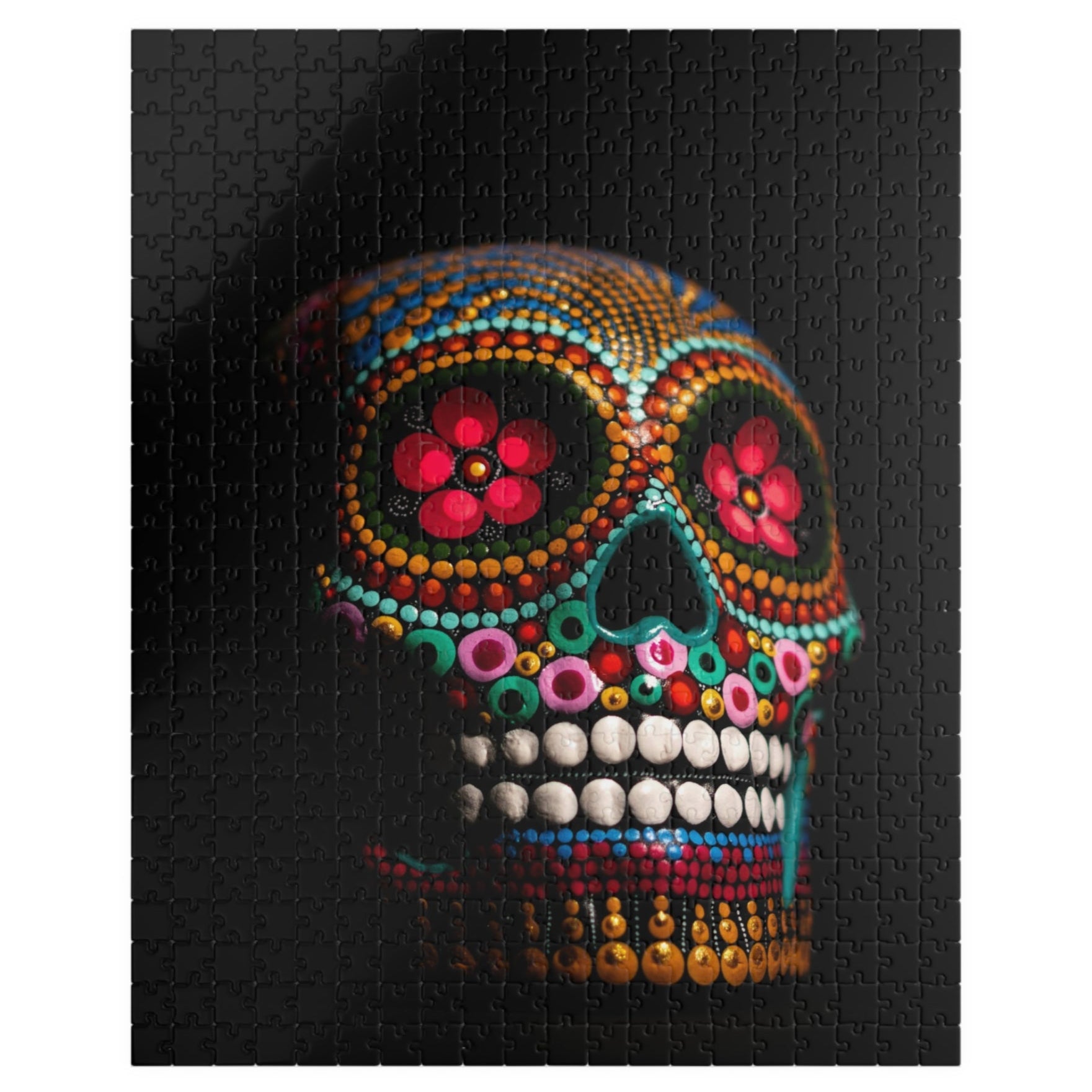 This colorful skull puzzle is perfect for puzzle lovers looking for a fun and challenging experience. With 110 to 520 pieces, it offers a range of difficulty levels for all skill levels. Get lost in the vibrant colors as you piece together this unique puzzle. Hang it up as a statement piece once you're done!