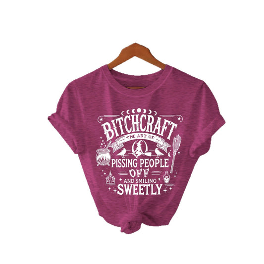 Bitchcraft Halloween Printed Round Neck Loose T-shirt