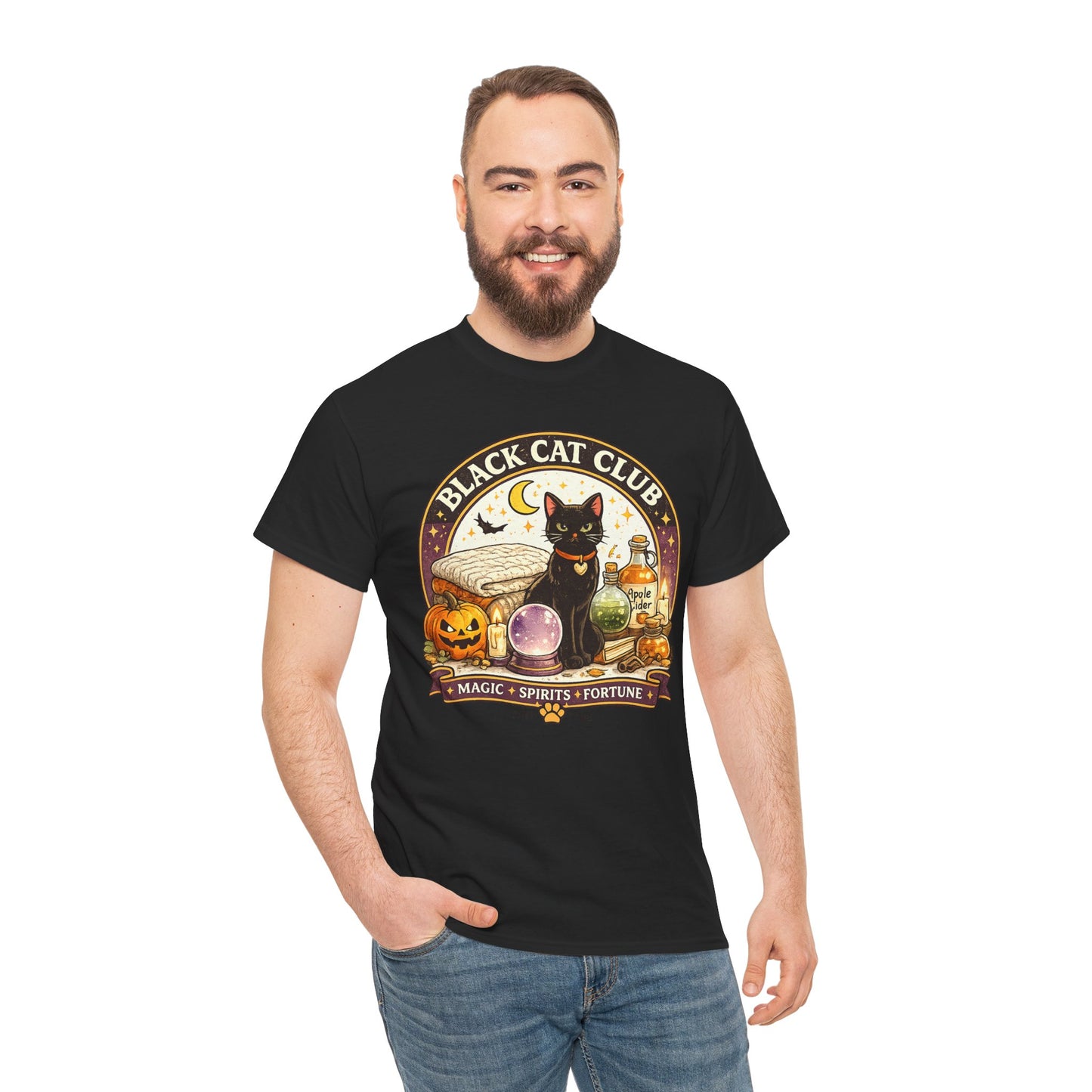 Black Cat Club Comfortable Cotton Halloween T-Shirt