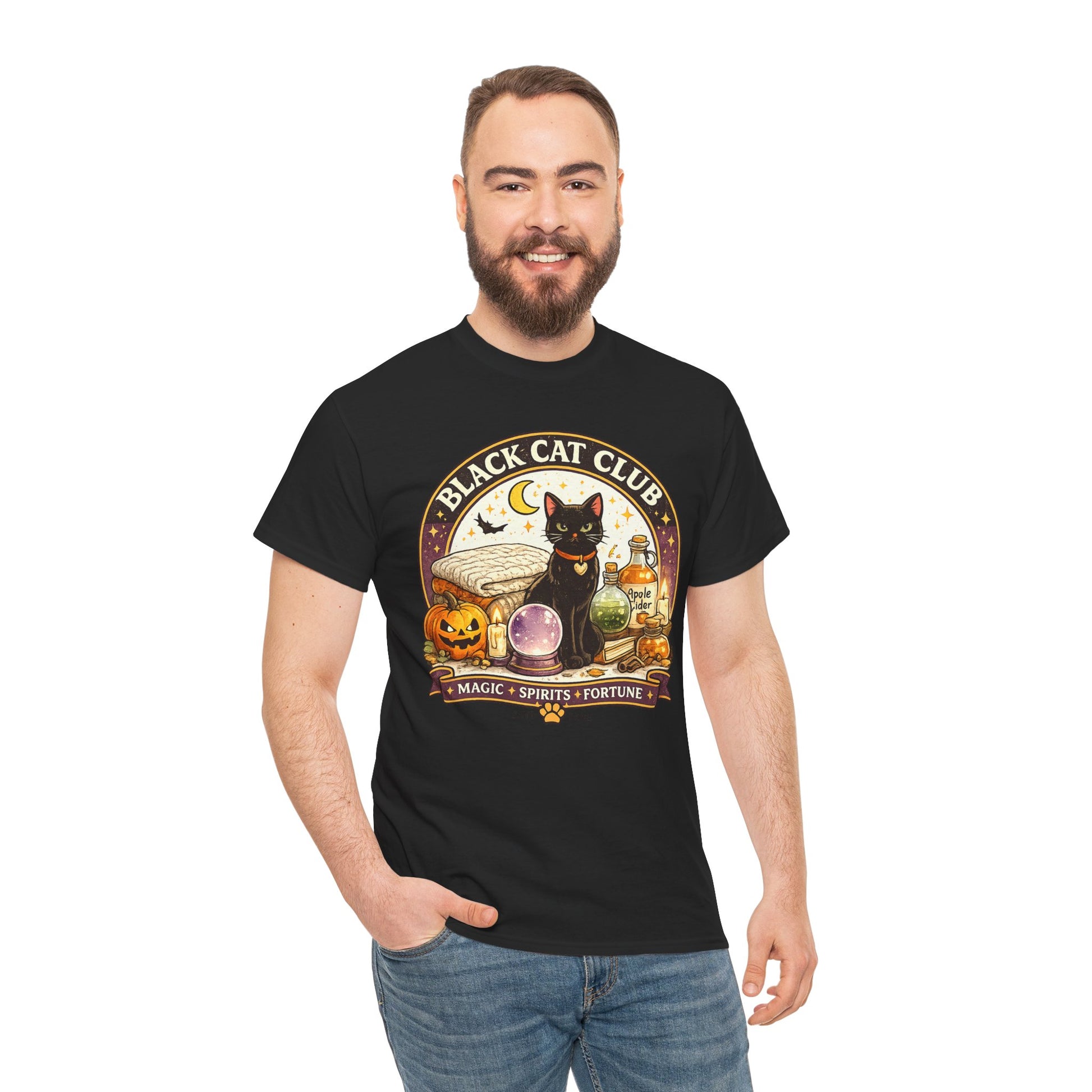 Black Cat Club Comfortable Cotton Halloween T-Shirt