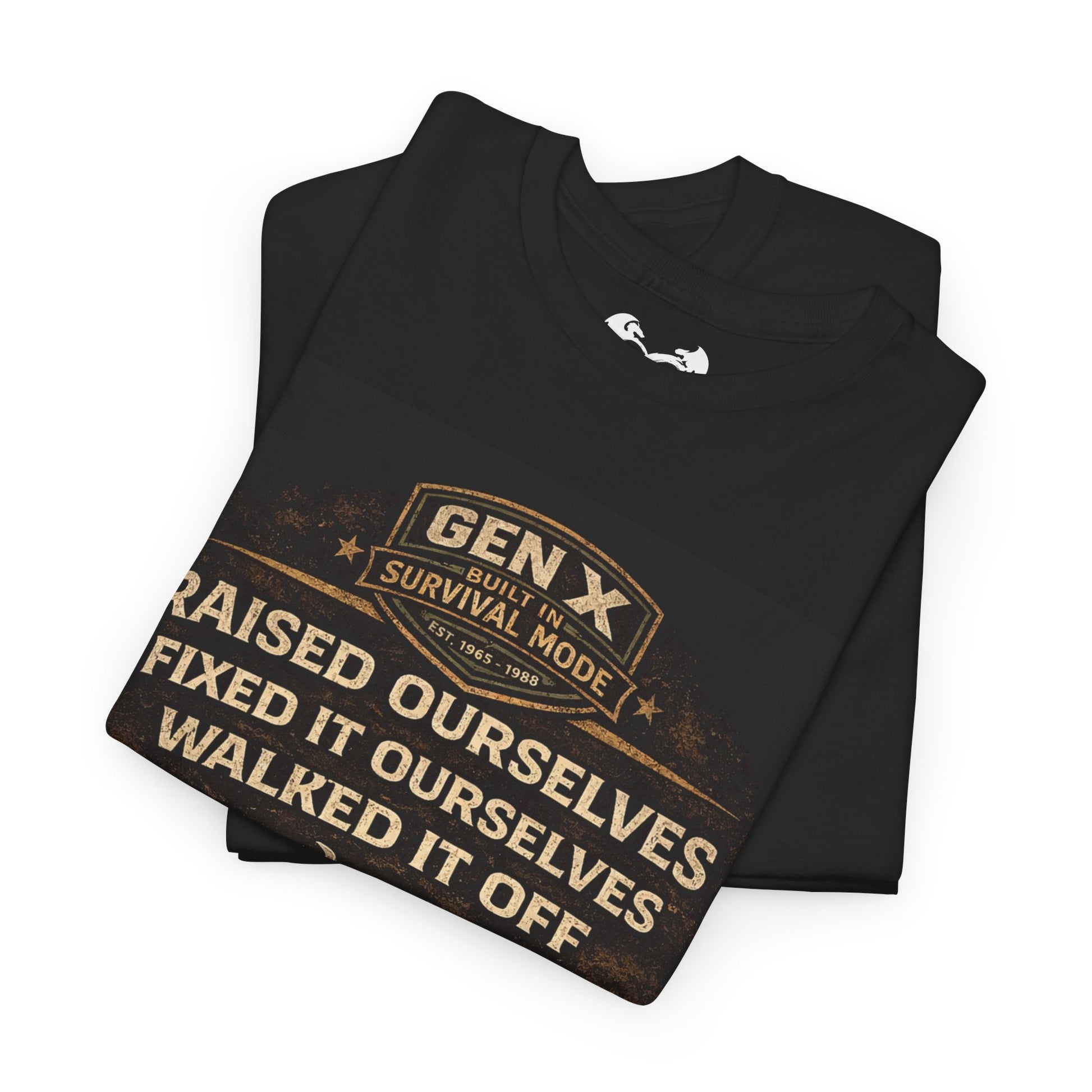 Black t-shirt with 'GEN X' text and graphics on a white background