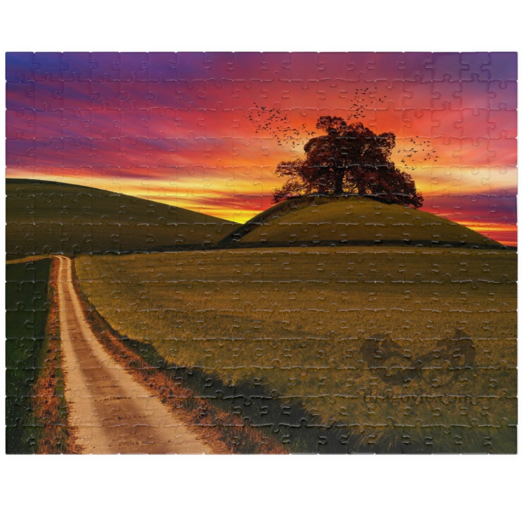 Experience the serene beauty of a country road at sunset with our Country Road Sunset Puzzle. This high-quality puzzle comes with 110 to 1014 pieces, making it perfect for all levels of puzzlers. Each piece fits seamlessly to create a stunning landscape that will provide hours of relaxation and enjoyment.