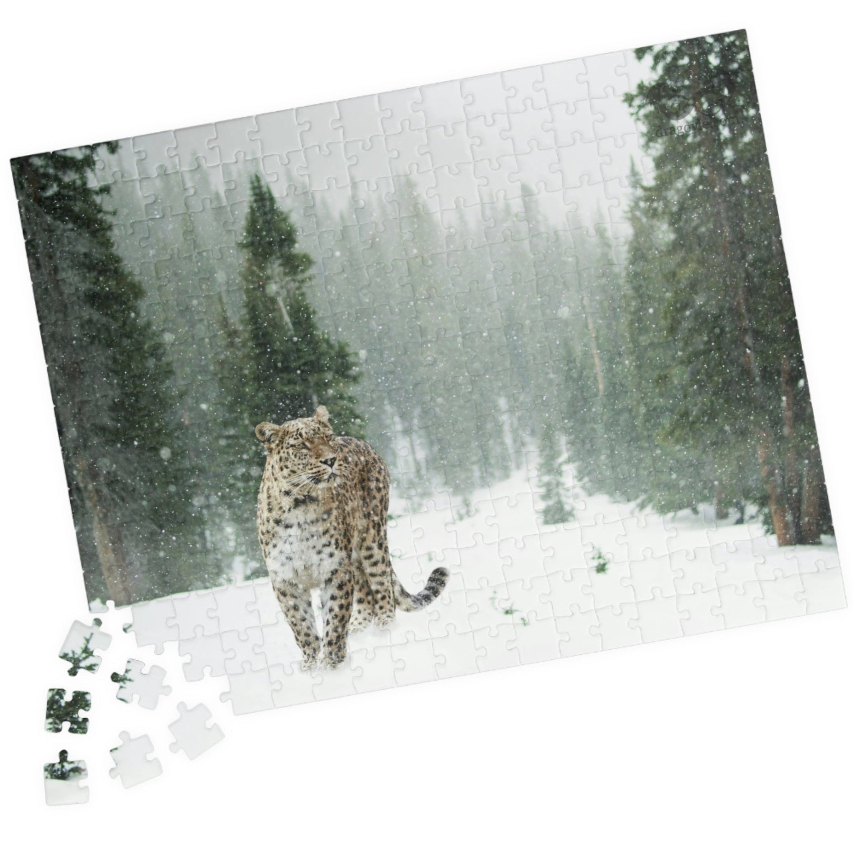 Take on the challenge of this Leopard In A Snow Storm Puzzle! With 110 to 1014 pieces, this puzzle will put your skills to the test as you piece together a stunning image of a leopard in its natural habitat. 