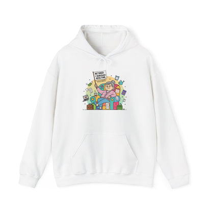 White hoodie with colorful graphic design on a white background