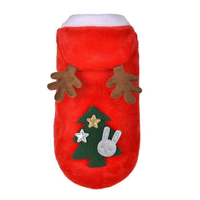 Christmas Red Cat & Dog Coat With Reindeer Antlers