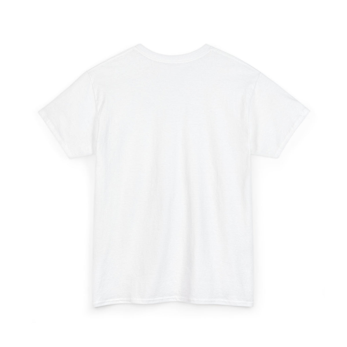 A plain white short-sleeve crewneck t-shirt shown from the back, laid flat against a white background.