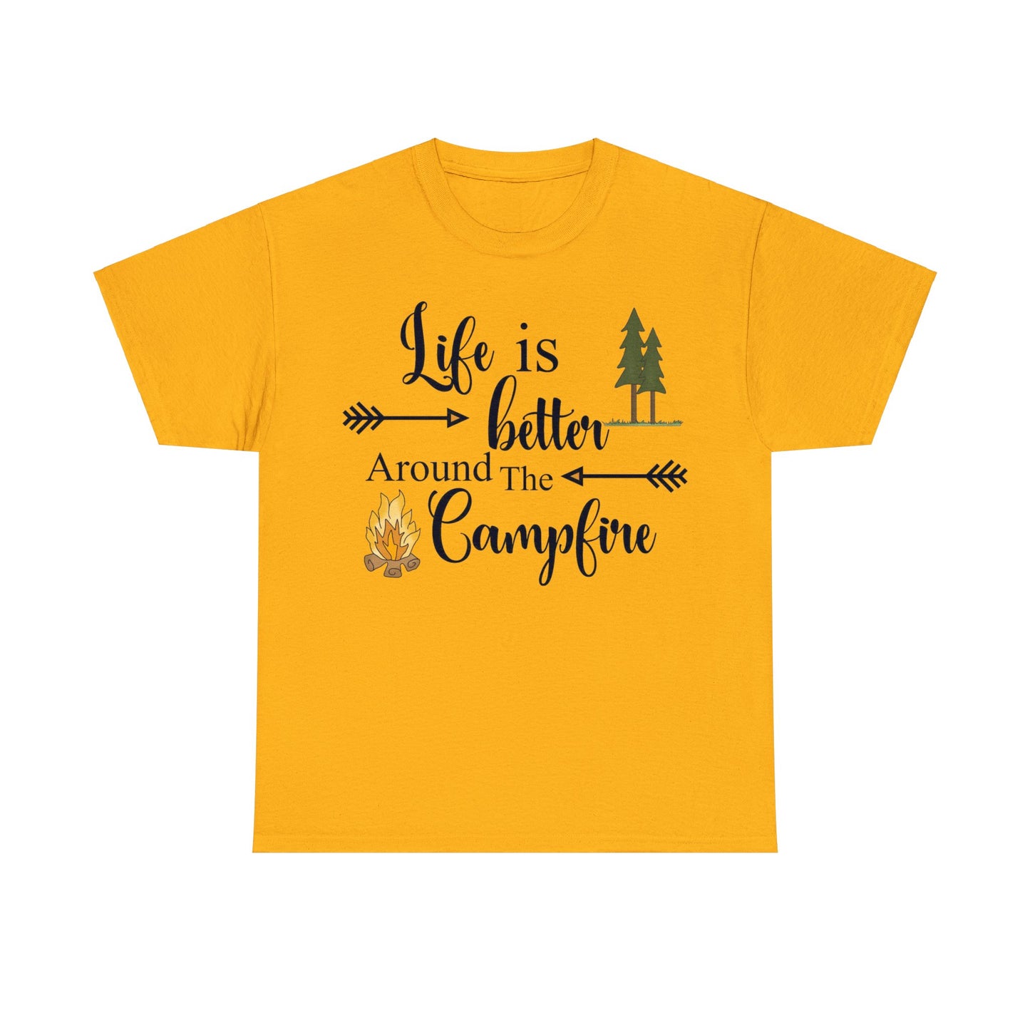 Take a break from the daily grind and embrace the great outdoors with our "Life Is Better Around The Campfire" tee. Made from heavy cotton, this shirt is perfect for your camping adventures. Its playful message will remind you to enjoy life's simple pleasures (like s'mores) around the fire.
