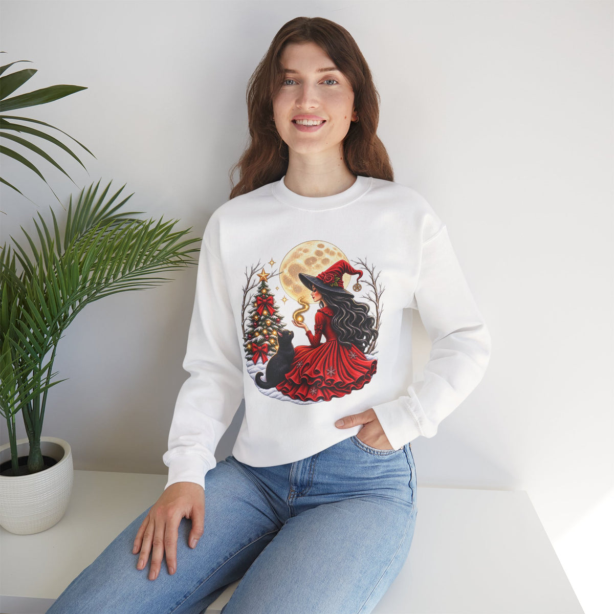 Christmas Witch Crewneck Sweatshirt – Magical Holiday Winter Design