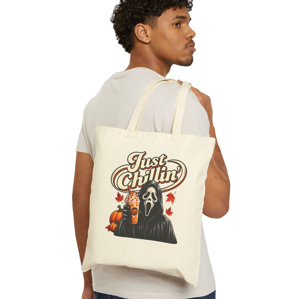 "Just Chillin" Halloween Ghost Face Canvas Trick or Treat Bag