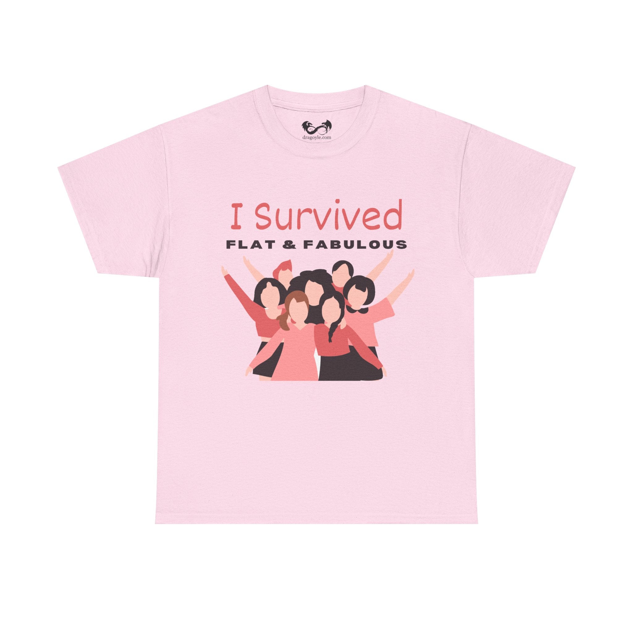 Be proud of your mastectomy journey with our "I Survived Flat &amp; Fabulous" tee. Made with heavy cotton, it's comfortable and durable for everyday wear. Show off your strength and celebrate your unique body. Choose confidence and comfort, with our original designed tee.