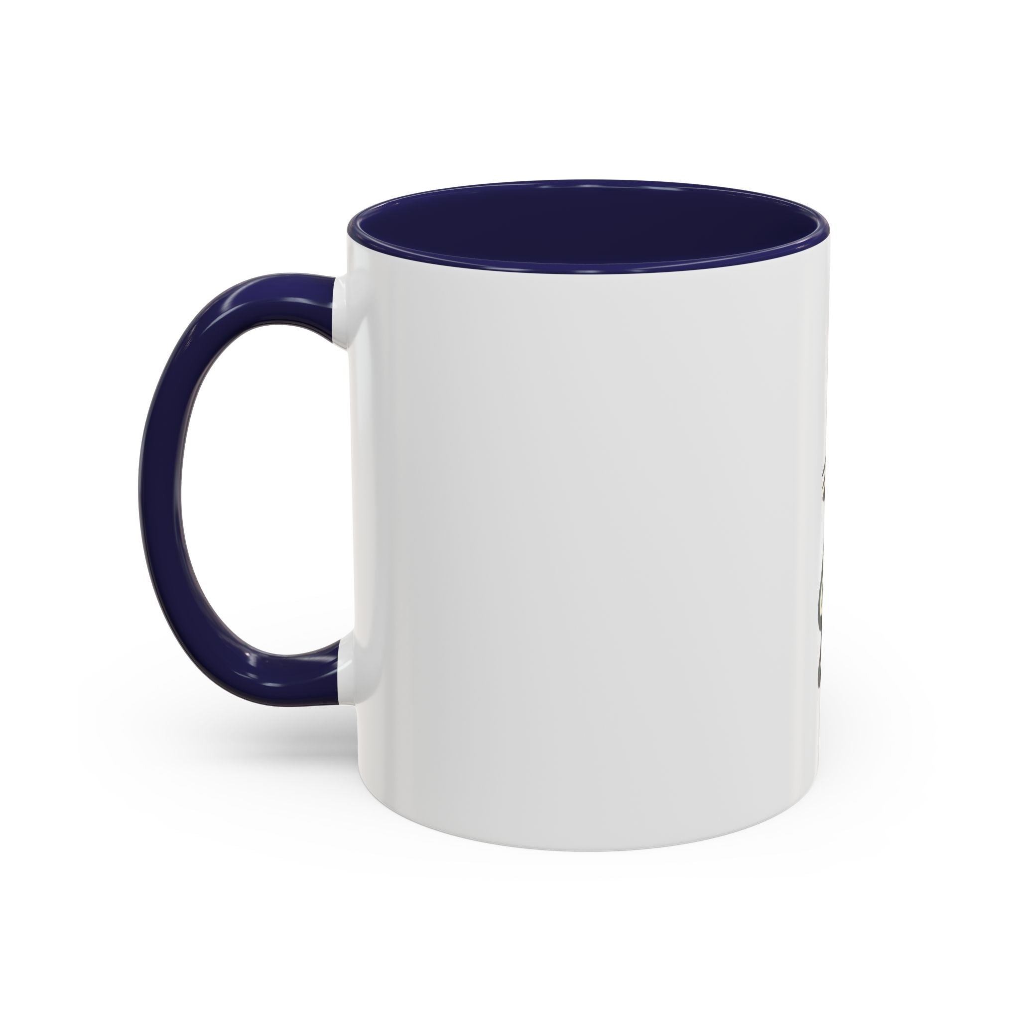 White mug with purple handle and interior on a white background