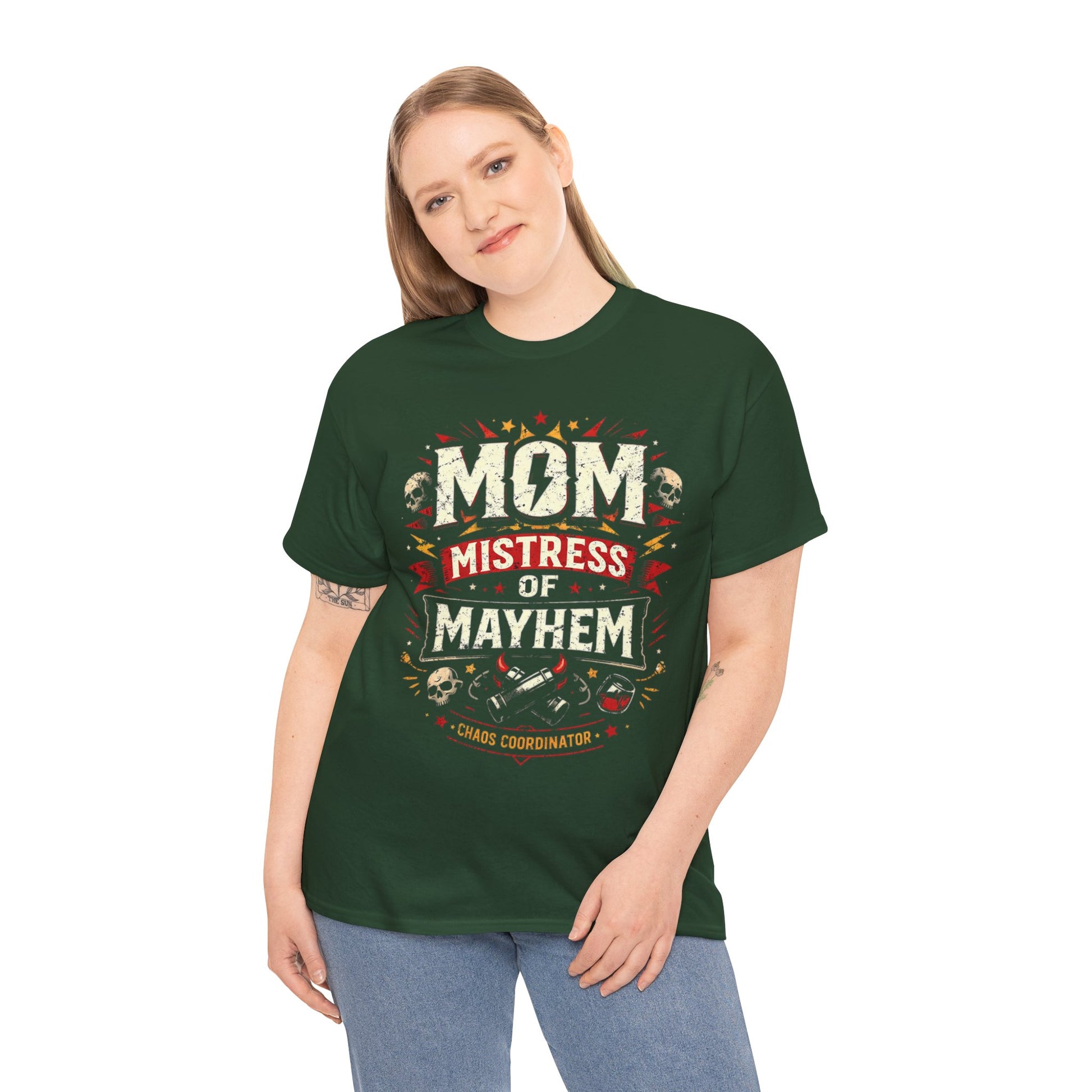Meet the MOM: Mistress Of Mayhem tee is built for the woman who runs the house, fixes the problems, and somehow keeps it all together without breaking a sweat.