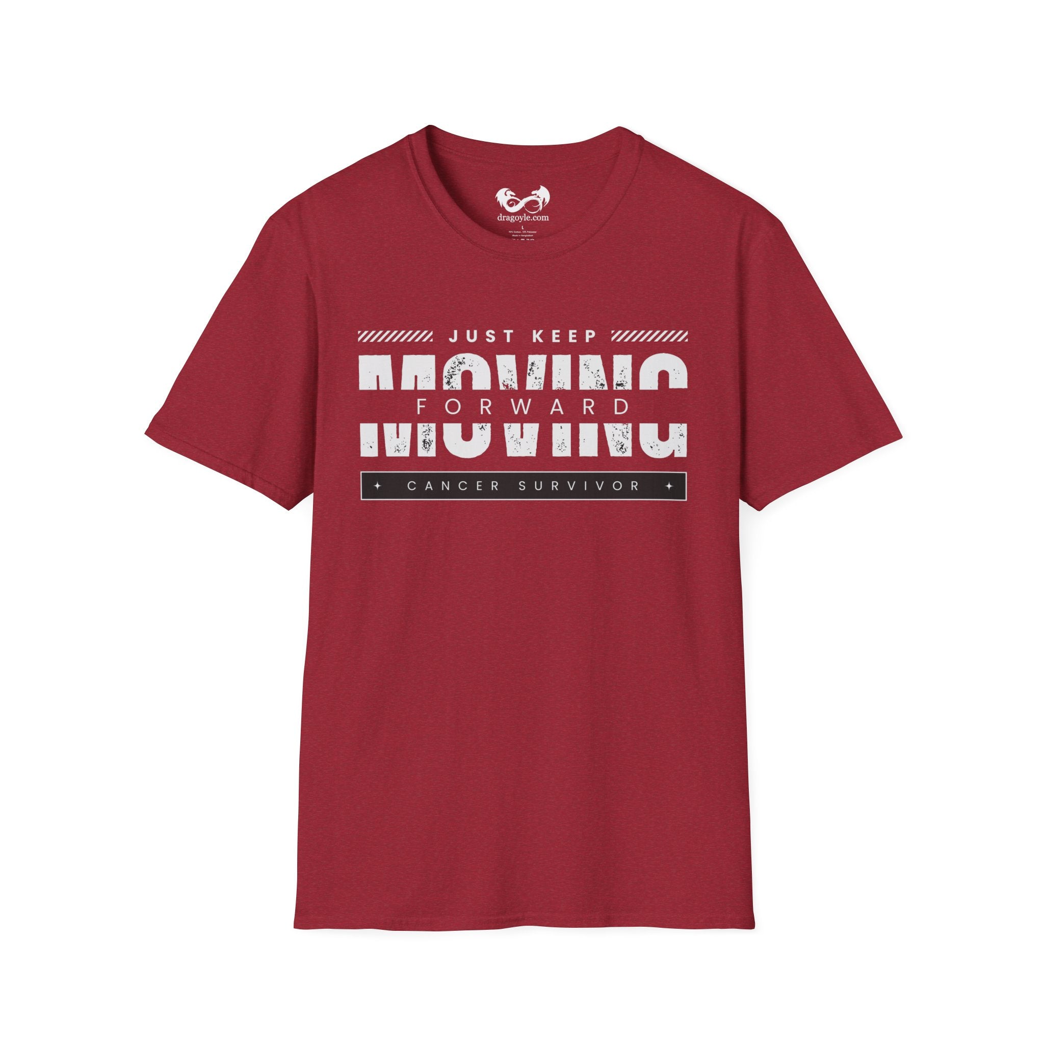 This unisex t-shirt is a canvas for self-expression, crafted for those who embrace resilience. With the phrase "Just Keep Moving Forward - Cancer Survivor" emblazoned across the chest, it celebrates strength and spirit.