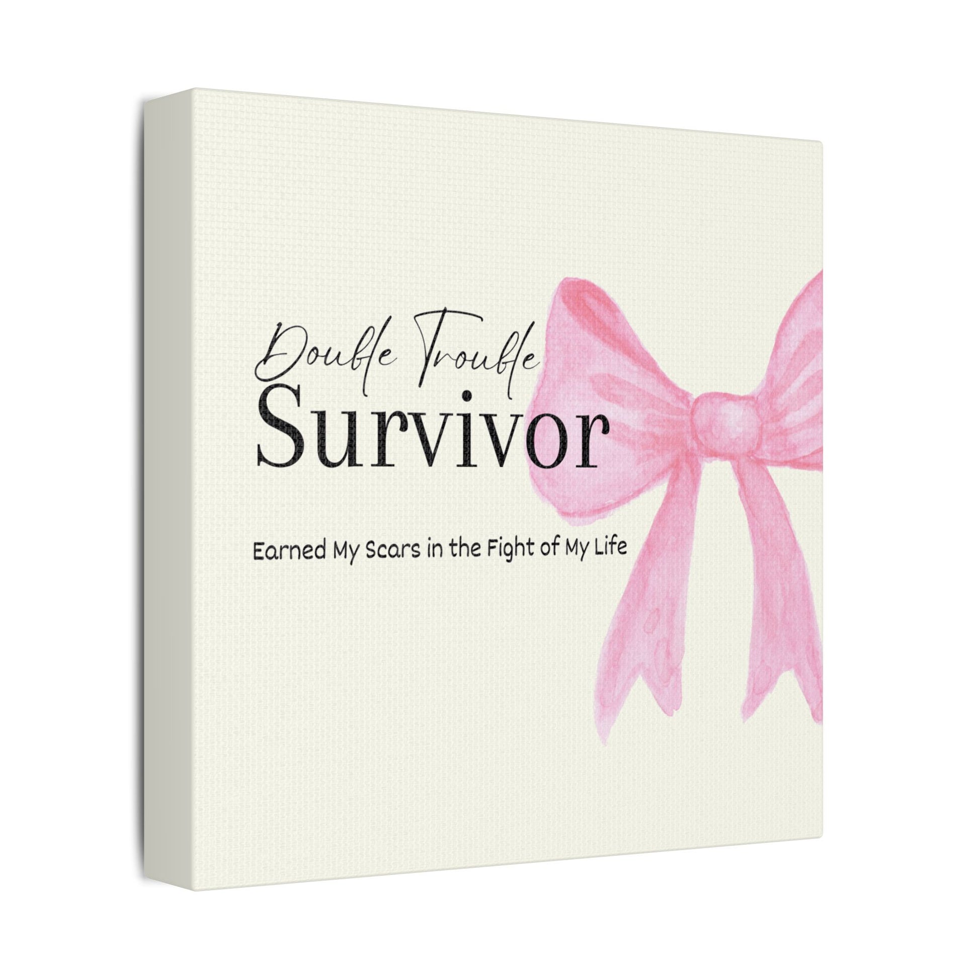 Canvas print with a pink bow and text on a white background