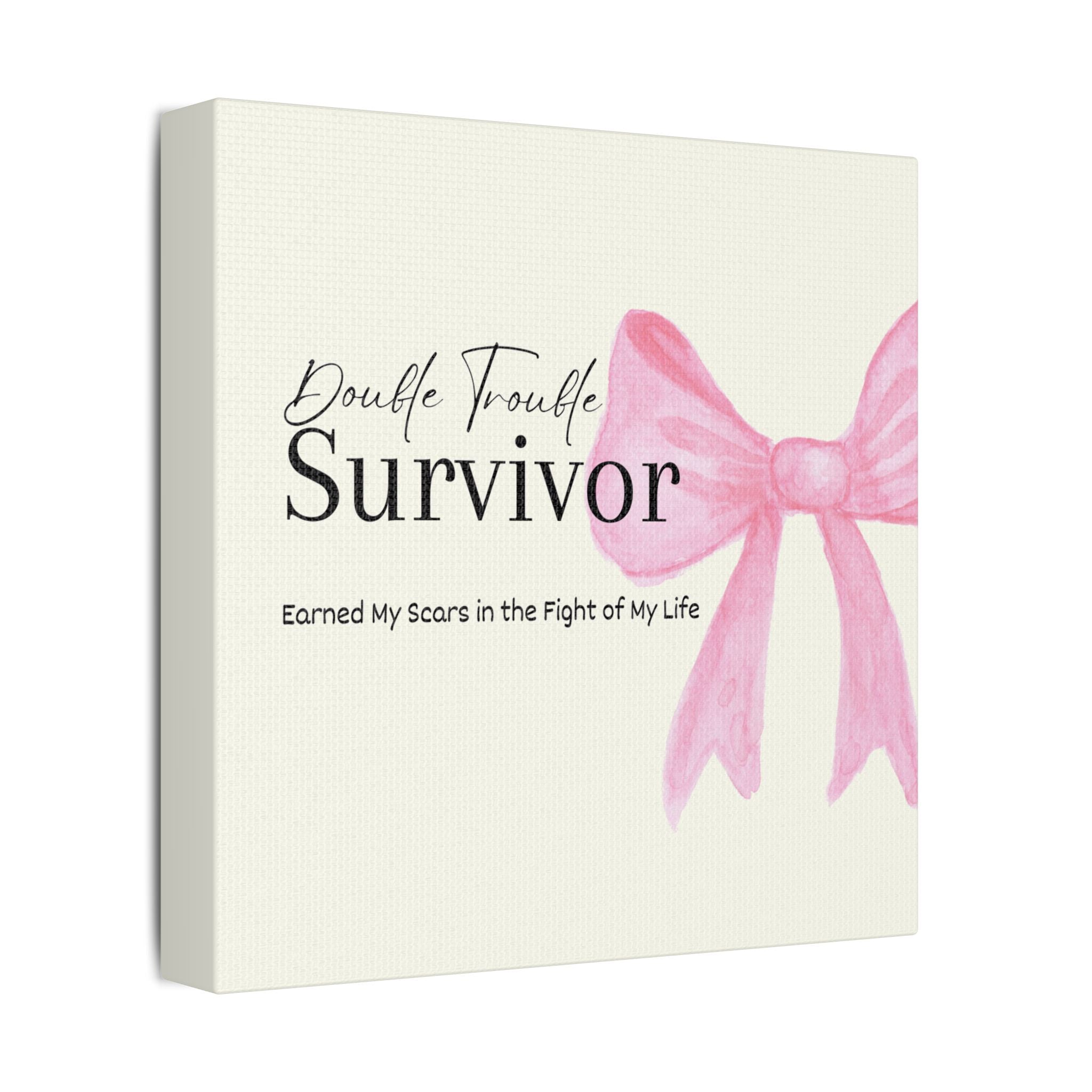 Canvas print with a pink bow and text on a white background