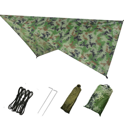 This waterproof multifunctional triangular sunshade canopy offers durable protection against sun and rain, making it ideal for outdoor events, camping, or backyard relaxation.